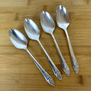 Oneida Evening Star Teaspoons Set of 4 Silverplate Flatware Vintage 1950